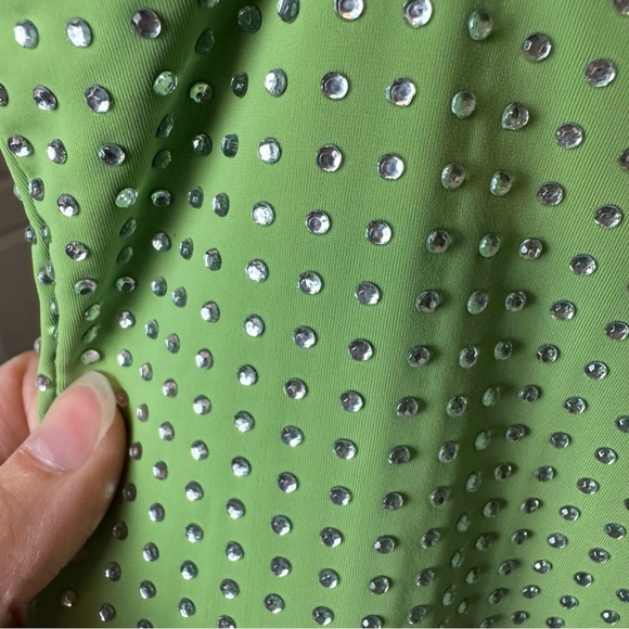 WeWoreWhat NWT Green Crystal Sleeveless Midi Slip Dress with Floral Detail - Picture 13 of 16